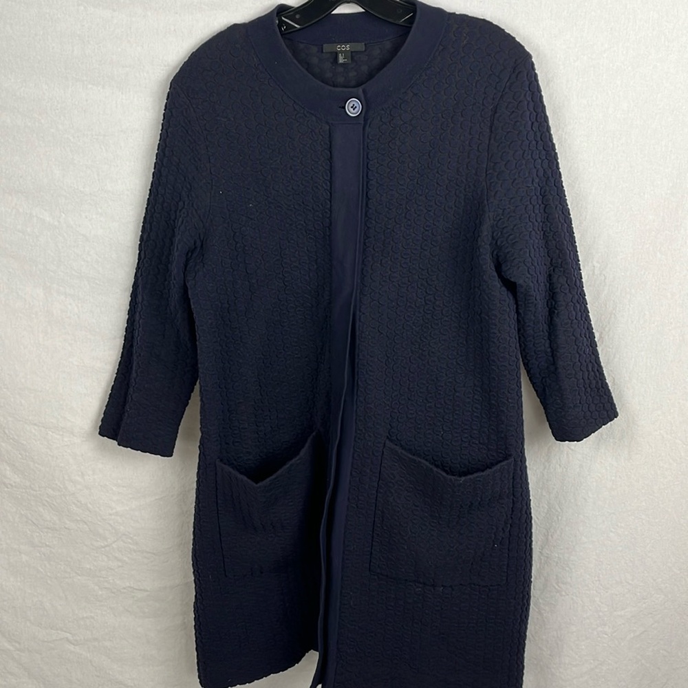 COS blue button up sweater dress.or long coat small